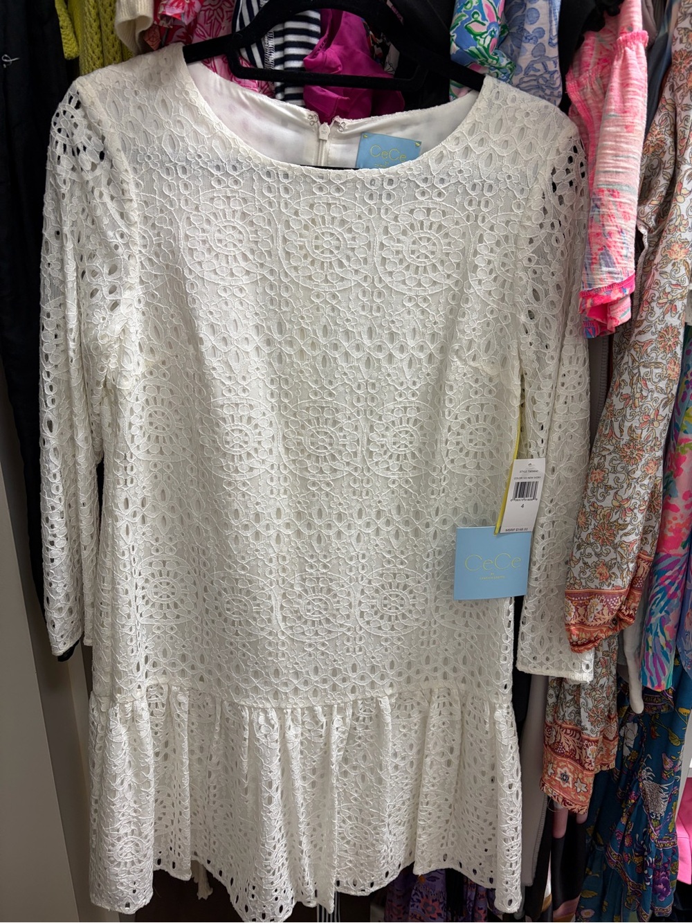 CeCe White Lace Long-Sleeve Peplum Dress